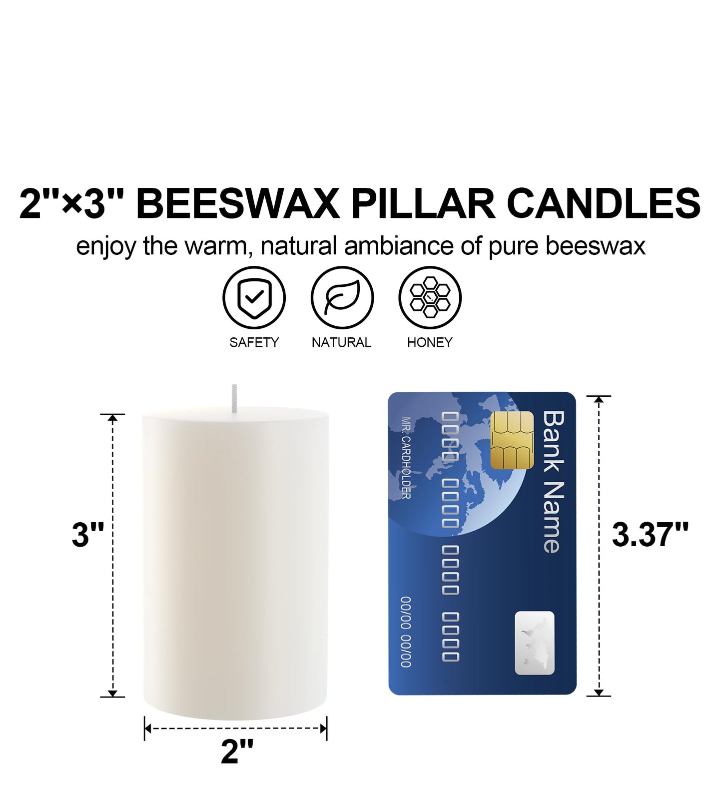 White Natural Beeswax Pillar Candles-40 Hours Burn Time 100% Pure Beeswax Candles | Organic Bees Wax for Home, Prayer, Christmas, Party | Unscented, Smokeless, Dripless 2 Pack (2×3 inch)