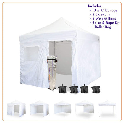 iMPACT Canopy USA 10' x 10' Canopy Kit, Includes 4 Sidewalls One with Door and Window, 4 Weight Bags, Spike & Rope, Roller Bag, White