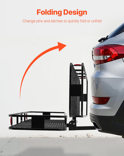 VEVOR 70" x 30" x 6", Hitch Cargo Carrier, 500 lbs Capacity with Nighttime Reflective Reminder, Folding Hitch Mount Cargo Carrier Basket with Hitch Lock for 2" Receiver, Fit for SUVs