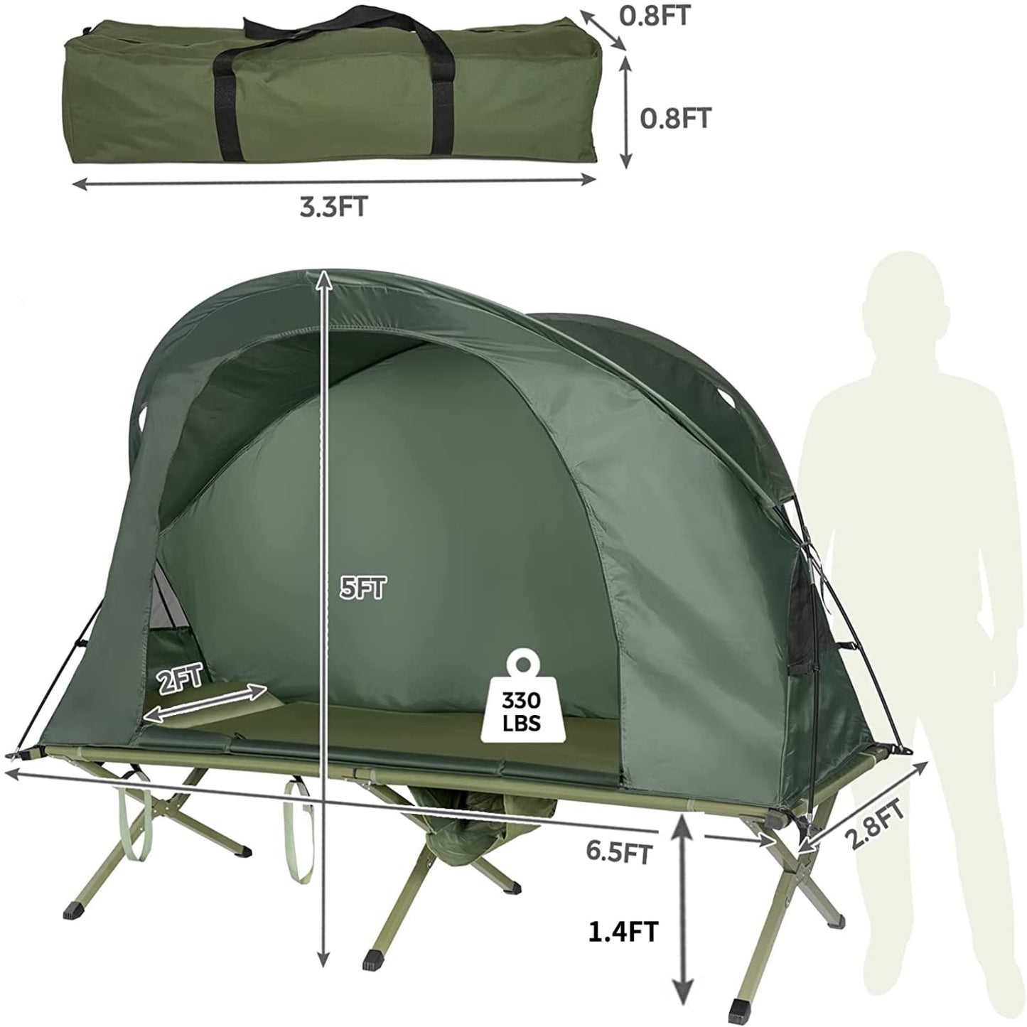 Tangkula 4-in-1 Camping Cot Tent Set, Foldable Off Ground Elevated Tent for 1 Person, Portable with Waterproof External Cover, Air Mattress & Carrying Bag, Ideal for Outdoor Hiking, Camping