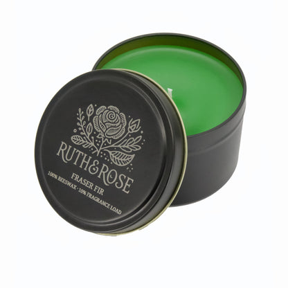 RUTH & ROSE Fraser Fir Scented Candle, 100% Beeswax Candle for Home, 8oz, +65 Hours Burn Time, Aromatherapy Non Toxic Candles, Gift for Women & Men, Made in USA, Perfect for Travel or Gifting