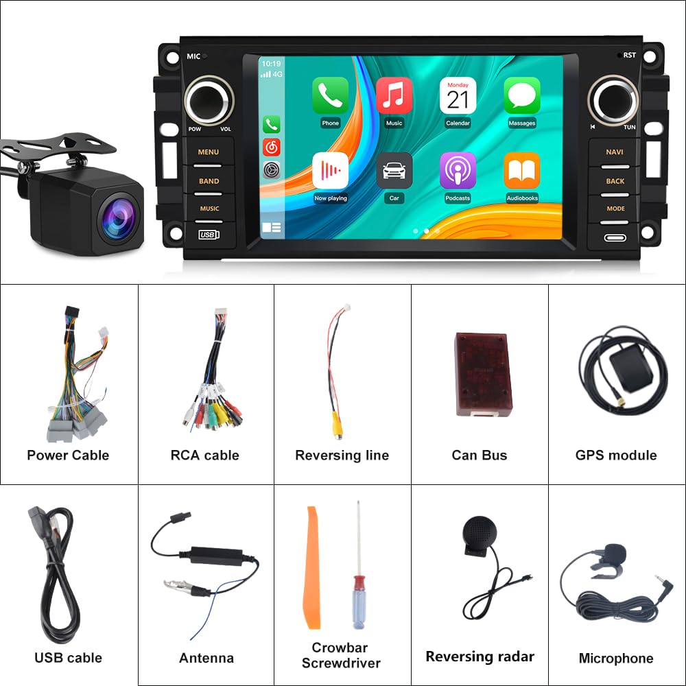 Car Stereo for Jeep Wrangler JK Compass Patriot/Chrysler/Dodge RAM Charger [2GB+32GB], 7 inch Touch Screen Android 13 Radio with Wireless CarPlay Andriod Auto with Reverse Camera