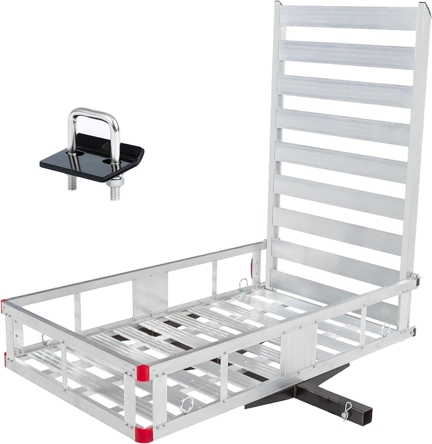 MaxxHaul 50945 Aluminum Hitch Mount Wheelchair/Mobility Carrier – 50" x 29.5" Cargo Basket with 47" Ramp – 500 lb Capacity – Fits RVs, Trucks, SUVs, Vans, Cars – Includes Hitch Tightener