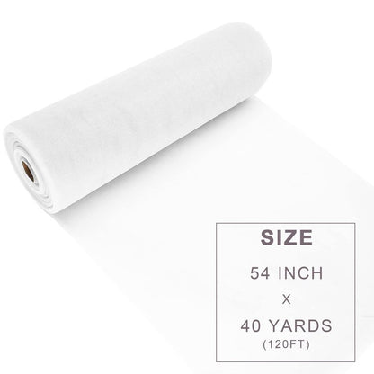White Tulle Fabric Roll Spool Bolt (54 Inch by 40 Yards) Large Tulle Wedding Party Decoration, Tutu Skirt, Table Runner, Gift Wrapping, Bridal Shower, Soft & Drape (White)