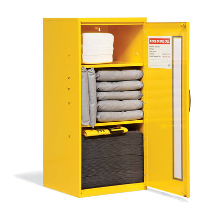 PIG Spill Kit in Small Wall Mount Cabinet | Absorbs up to 12-Gallons | Safety Yellow | KIT215