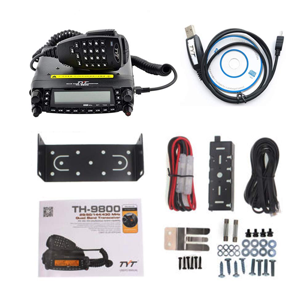 TYT TH-9800 Quad Band Mobile Transceiver 50W, 10M/6M/2M/70CM Amateur Mobile Car Ham Radio with V+U Cross-Band Repeater W/Cable