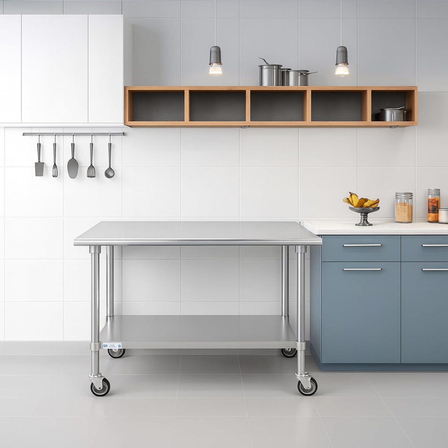 Hally Stainless Steel Table for Prep & Work 24 x 36 Inches with Caster Wheels, NSF Commercial Heavy Duty Table with Undershelf and Galvanized Legs for Restaurant, Home and Hotel