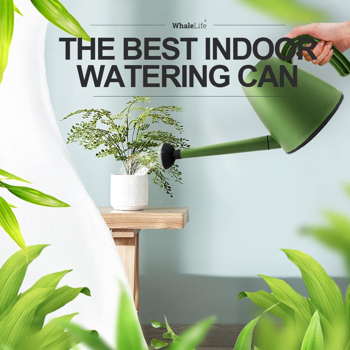 WhaleLife Indoor Watering Can for House Bonsai Plants (2.0L, Green)