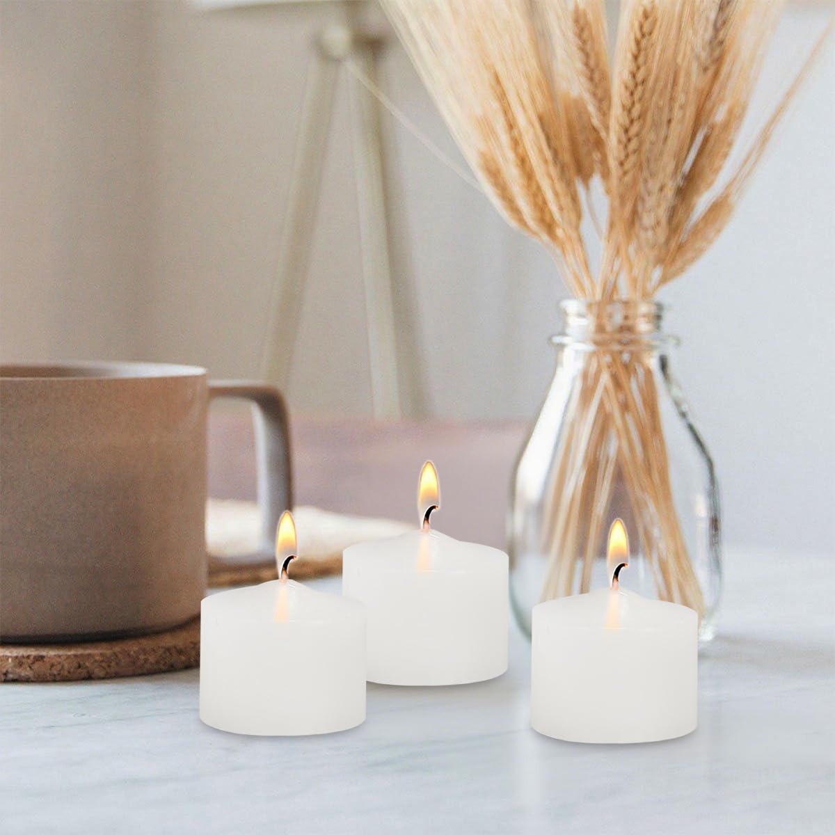 White Votive Candles - Pack of 24, 100% Fully Refined Paraffin Wax, Smokeless, Unscented, for Home Decor, Spa, Weddings, Birthdays, Holidays, Party