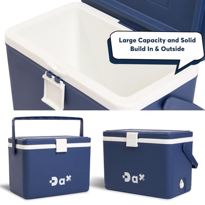 DA 12/26 Quart Small Portable Hard Cooler Ice Chest with Carry Handle, Keep Cool Up to 72 Hours, Lightweight Insulated Cooler for Lunch, Picnics, Camping, Travel (26QT Dark Blue)