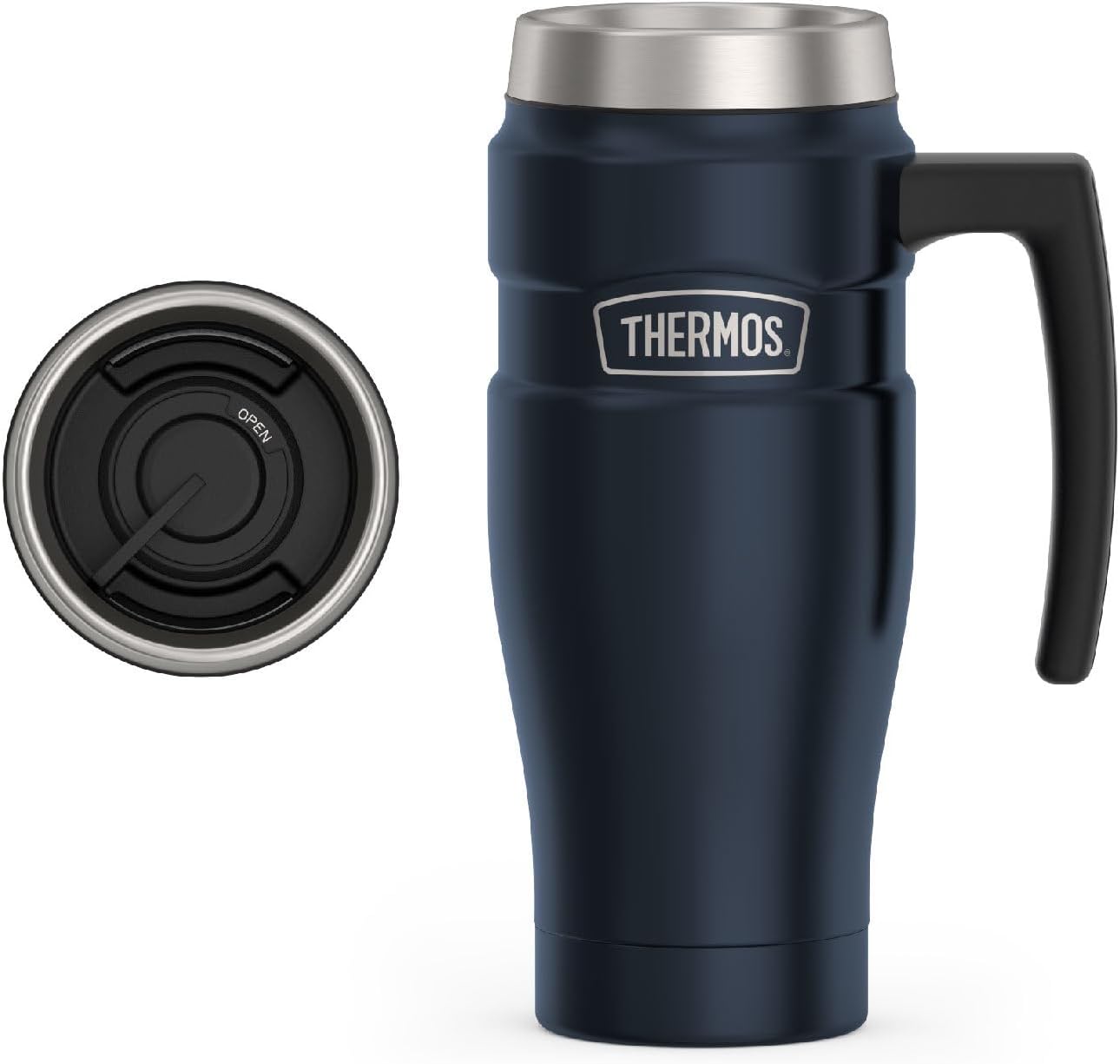 THERMOS Stainless King Travel Mug - 16oz Vacuum-Insulated, Midnight Blue | Leak-Proof & Sweat-Proof Design for Hot & Cold Drinks