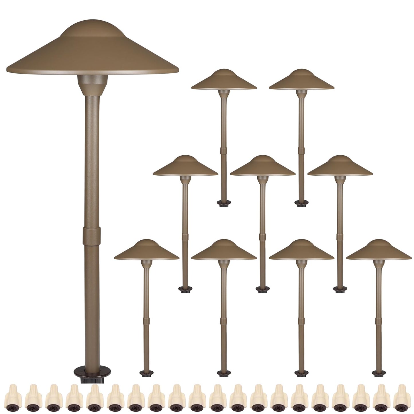 Lumina Lighting® Low Voltage Landscape Lighting Cast-Aluminum Path and Area Light Warm White 3W G4 LED Bulb and ABS Ground Stake Included for Yard Walkway Lawn PAL0108-BZLED10 (Bronze, 10-Pack)