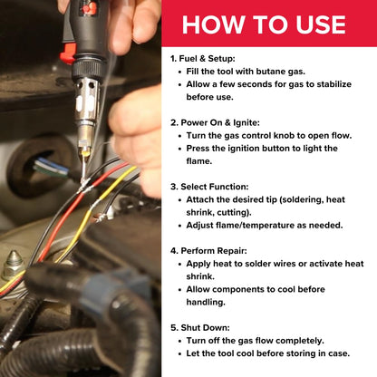 POWER PROBE Butane Soldering Kit (PPSK) [Automotive Diagnostic Car Test Tool, Easy Start Electronic Ignition, Adjustable Flame, with Multiple Tips, Black