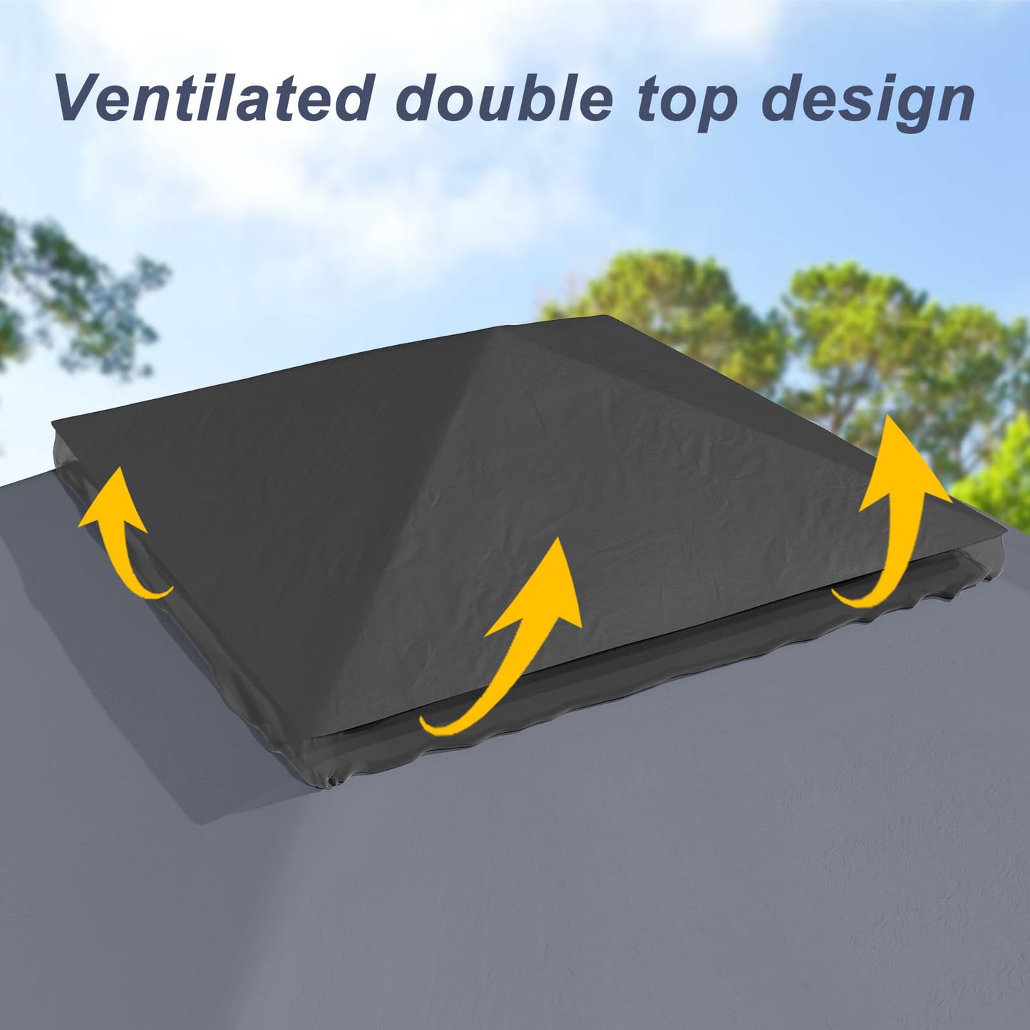 Garvee 12x12 Gazebo, Instant Outdoor Canopy Tent with Mosquito Netting, Screen Tent with 4 Ropes, 8 Stakes, 4 Sandbags and Wheeled Storage Bag, Shelter Canopy for Patio Garden Backyard, Gray