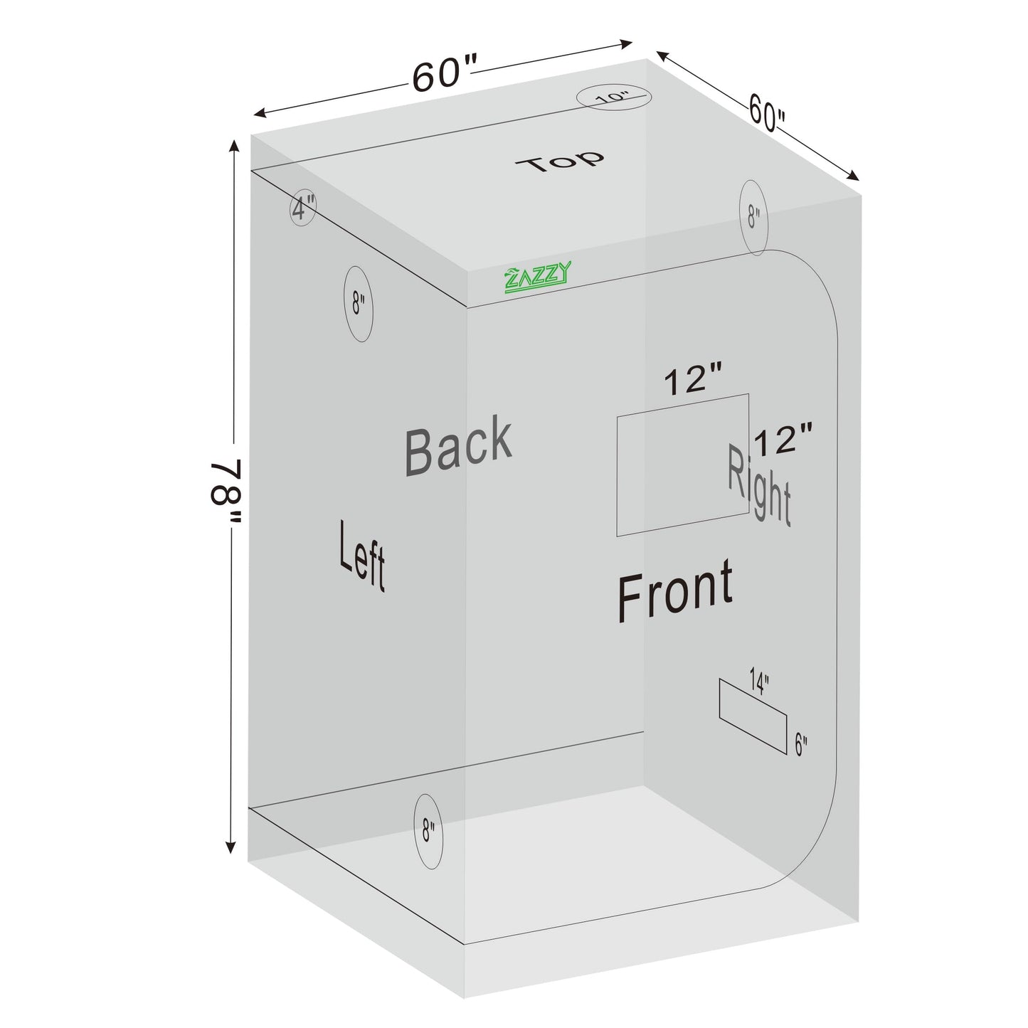 zazzy Grow Tent 60"x60"x78" Hydroponic Grow Tents Heavy Duty Dark Room Grow Reflective Mylar Grow Tent with Window & Floor Tray for Indoor Plant Growing