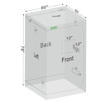 zazzy Grow Tent 60"x60"x78" Hydroponic Grow Tents Heavy Duty Dark Room Grow Reflective Mylar Grow Tent with Window & Floor Tray for Indoor Plant Growing