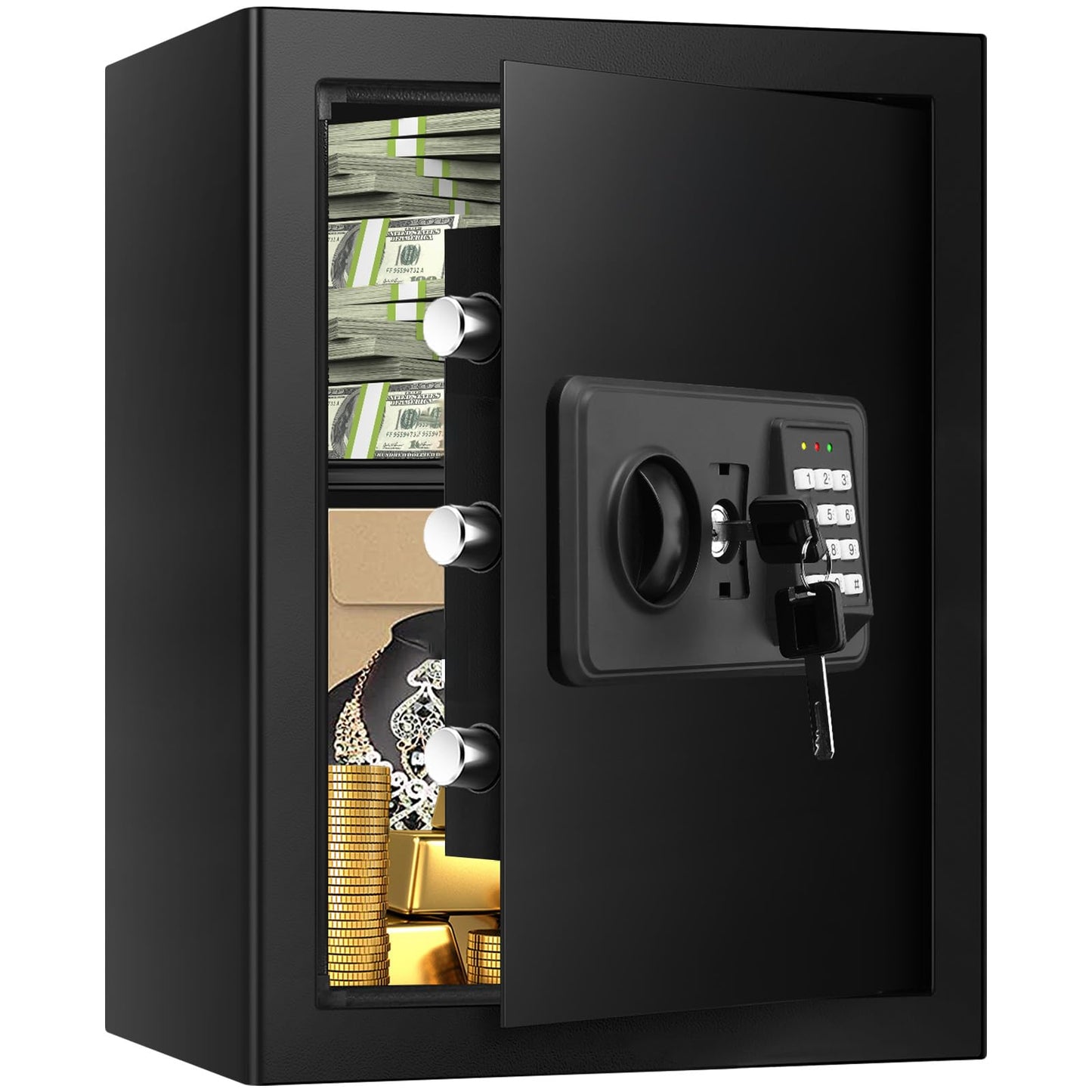 3.4 Cubic Home Safe Fireproof Waterproof, Fire Safe Box for Home with Digital Keypad, Key Lock and Alarm System, Anti-theft Security Safes Water and Fireproof for Document Medicine Money Valuables