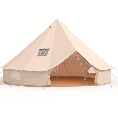 Canvas Bell Tent, Glamping Tent with Stove Jack, PVC Base, Mesh Window, 4 Season Use, Yurt Hot Tents for Camping, Family, Party,
