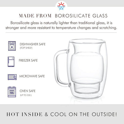 JoyJolt Cadus Glass Coffee Cups Double Wall Insulated Mugs Set of 2 Tea Glasses, 10-Ounces.