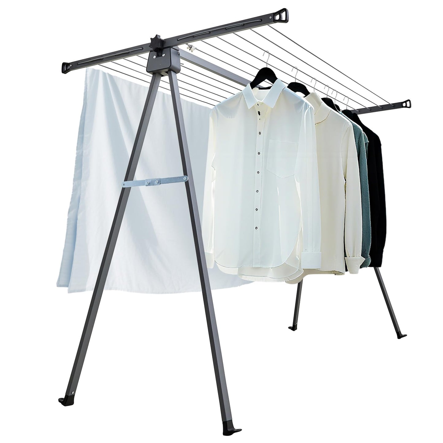 Sukkiri Homu Outdoor Clothes Drying Clothesline Rack, Heavy-Duty Steel Collapsible Laundry Drying Rack, Foldable & Portable Garment Drying Stand for Patio, Yard, Travel, Space-Saving Design