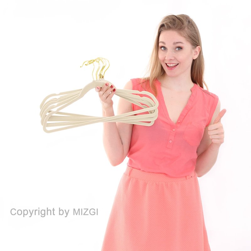 MIZGI Premium Velvet Hangers Pack 30 Pcs Heavyduty - Non Slip Slimline - Velvet Suit Hangers Ivory - Gold Hooks,Space Saving Clothes Hangers