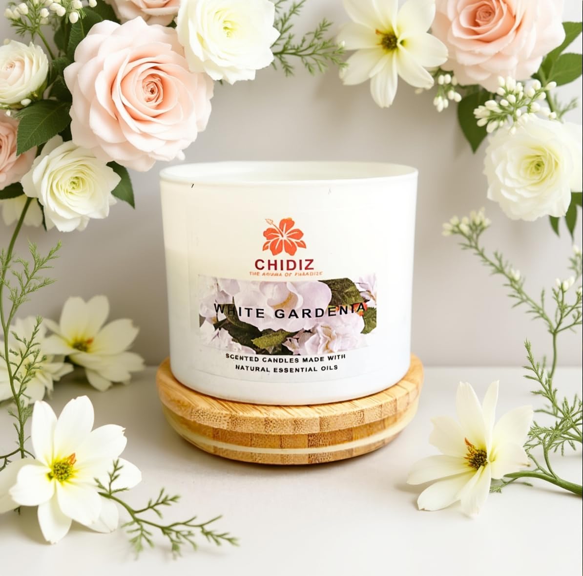 CHIDIZ White Gardenia Soy Scented Candles | Large 1 Wick Jar Candle | Up to 45 Hours Burning Time | Relaxing Aromatherapy Candles | Housewarming Gift for Women and Men (Medium, White Gardenia)