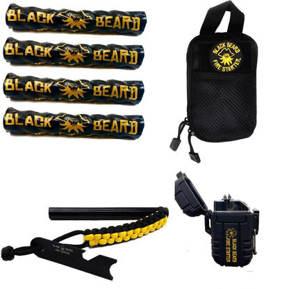 Black Beard Pirate's Plunder Fire Starter Kit with Waterproof Plasma Arc Lighter, Ferro Rod & Fire Starter Rope for Campfires in All-Weather Waterproof & Windproof