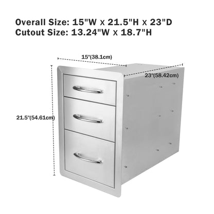 Stanbroil Outdoor Kitchen Drawers Stainless Steel - 15W x 21.5H x 23D Inch, Triple Access Drawer Flush Mount for Outdoor Kitchen or BBQ Island
