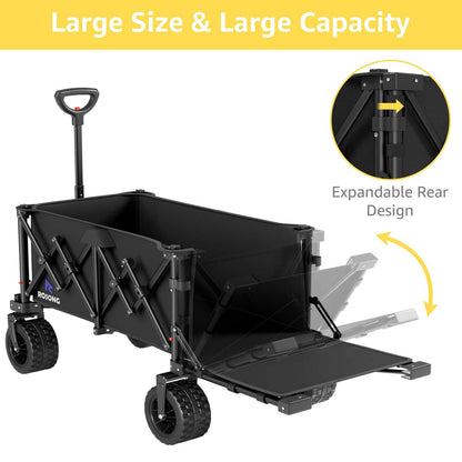 220L Folding Wagon with Detachable 14 Gallon Cooler Bag, Extra Large All-Terrain Heavy Duty Collapsible Beach Wagon Cart with Big Wheels, Foldable Utility Cart for Camping, Tailgate