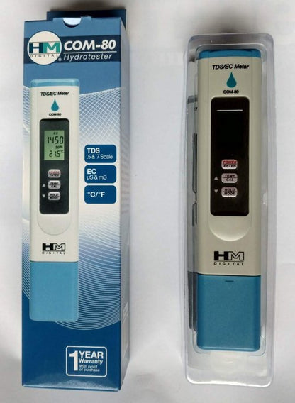 HM Digital COM-80 Electrical Conductivity (EC) and Total Dissolved Solids Hydro Tester, 0-5000 ppm TDS Range, 1 ppm Resolution, +/- 2% Readout Accuracy