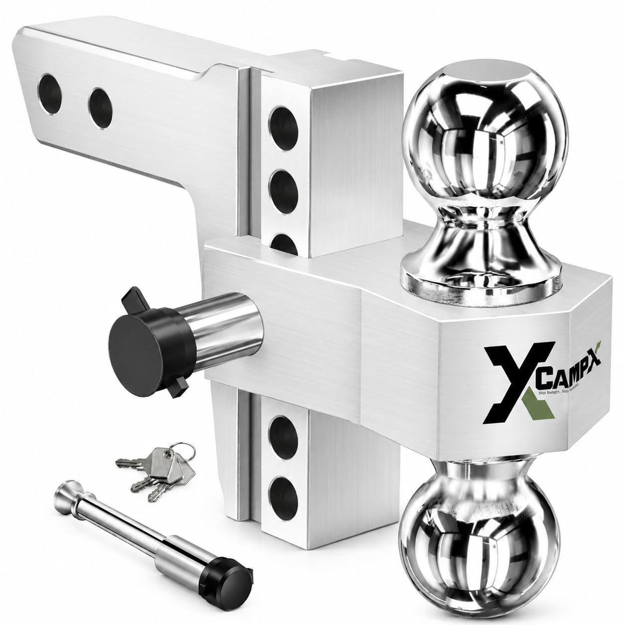 CAMPX Adjustable Trailer Hitch, 6-inch Drop Tow Hitch Fits 2.5-inch Receiver,2 and 2-5/16 inch Balls, 18,500 LBS,Solid Tube Hitch with Anti-Theft Pin, SLV