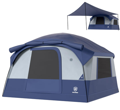 EVER ADVANCED Blackout Design 6 Person Camping Tent with 80 sq.ft Massive Vestibule, Large Mesh Screen Room, 81in Tall Expanded Headroom, Blackout Coating, 4000mm Water-Resistant Compact Grey Blue