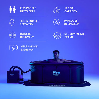 The Pod Company Long Pod Cold Plunge – 126-Gallon Extra-Large Inflatable Ice Bath Tub for Cold Water Therapy – Full-Body Stretch Design, Insulated & Water Chiller Compatible
