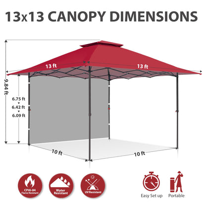 EAGLE PEAK 13x13 Pop up Canopy Tent w/One Wall, Instant Canopy Easy Set up Folding Shelter w/One Privacy Curtain, 169 Square Feet Sun Shade, Red