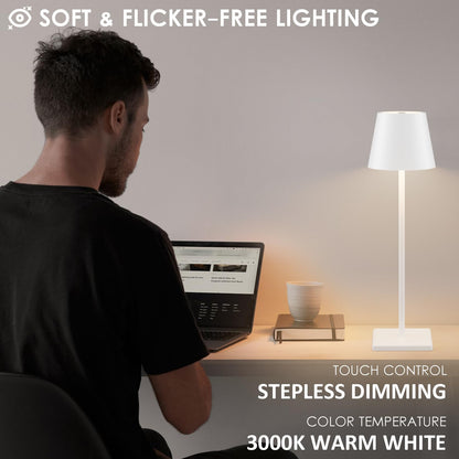 Aoceley 4-Pack Rechargeable Table Lamps, LED Cordless Table Lamp, 3W 6000mAh Battery Operated Table Light, Stepless Dimming Portable Table Light Waterproof for Restaurant/Indoor/Outdoor (White)