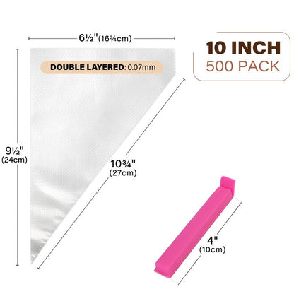 LotFancy 500Pcs Piping Bags 10 Inch, Thick Tipless Piping Bags, Non-Slip Disposable Pastry Bag for Royal Icing, Cookies, Cake Decorating