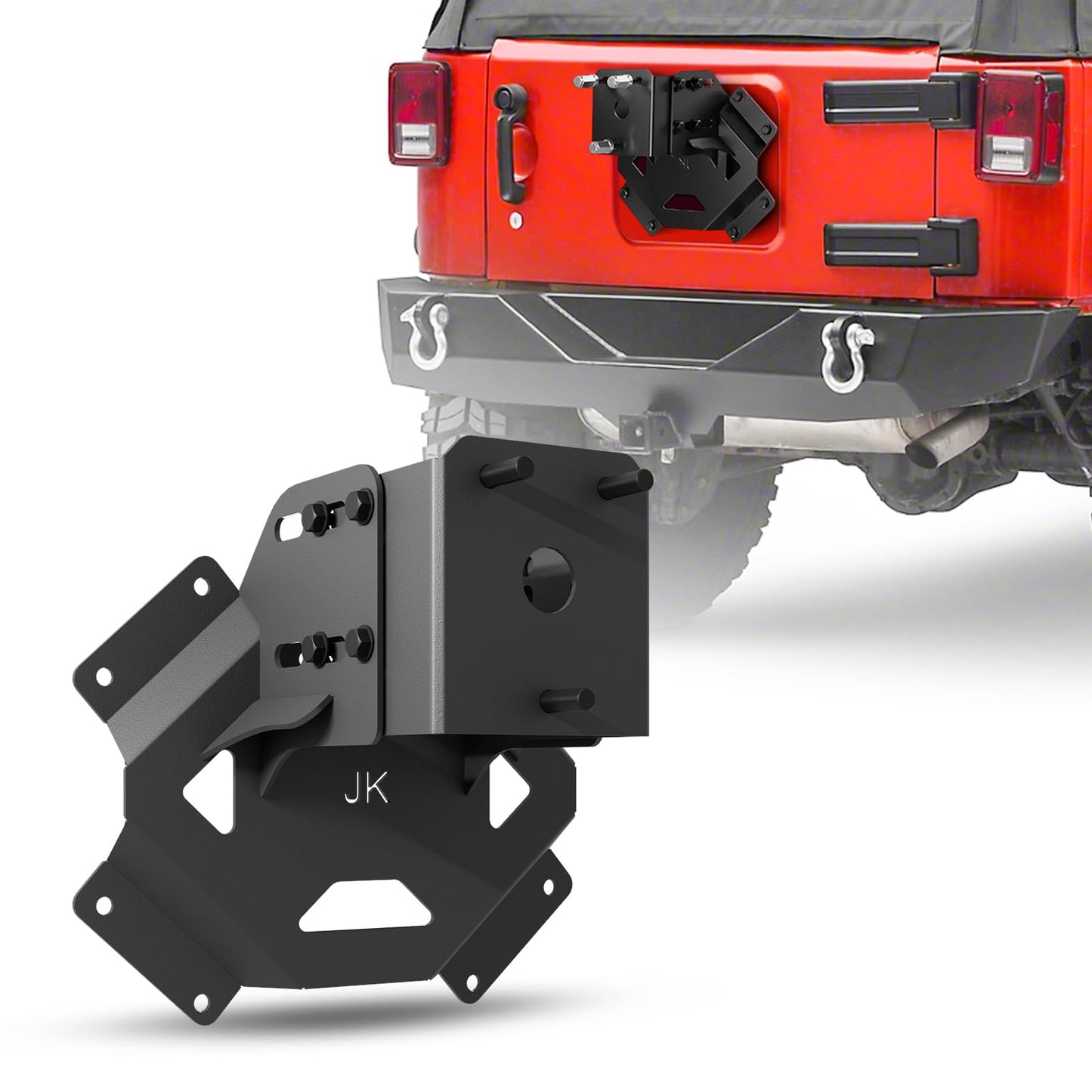 KLYONA for JK JKU up to 37 Inches Spare Tire Carrier Compatible with 2007 2008 2009 2010 2011 2012 2013 2014 2015 2016 2017 2018 Jeep Wrangler JK JKU Unlimted Width-Adjustable Spare Tire Lift Holder