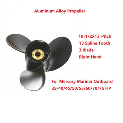 MARKGOO Propeller 10.5X13 Pitch RH 13 Spline Tooth with Hub Kit for Mercury Mariner Outboard 25 30 35 40 45 50 55 60 70 HP HP Boat Motor Engine Parts Aluminum Prop fits 3.25 Gearcase 48-816704A45