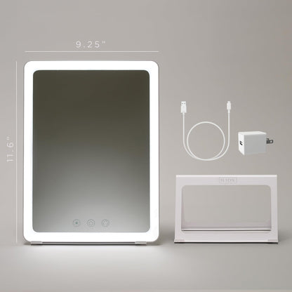 Ilios Lighting Rechargeable LED Portable Vanity Mirror — Simulates Daylight by 98%, 3 Color Modes, 5 Dimming Levels, Up to 125-Min Battery, USB-C, Touch Control, Adjustable Stand, Travel Makeup Mirror
