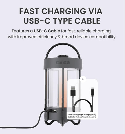 Claymore Selene Lamp (Dark Gray) - Without Pouch Aesthetic Portable Outdoor Lantern for Camping, Events, Parties & Tents. Power Bank Function, 55 Hours of Battery Life