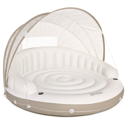 Intex 58292EP Canopy Island Inflatable Pool Float: Comfortable Lounge Surface – Built-in Cup Holders – Detachable Sunshade – 440lb Max Weight Capacity – 78.5" x 59"