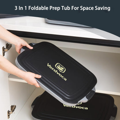 Verdvoca 2Pcs XXL Collapsible BBQ Prep Tubs w/Cutting Board and Lid, 1 Pcs 21 Inch Tyvek Black BBQ Blanket for Resting Meat