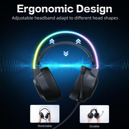 ONITOON Gaming Headset with Microphone, Cat Ear Headphones for PC Laptop PS4 PS5 Xbox Switch, Rainbow RGB Lighting & Virtual Surround Sound, 3.5mm Wired Over Ear Headphones, Ergonomic