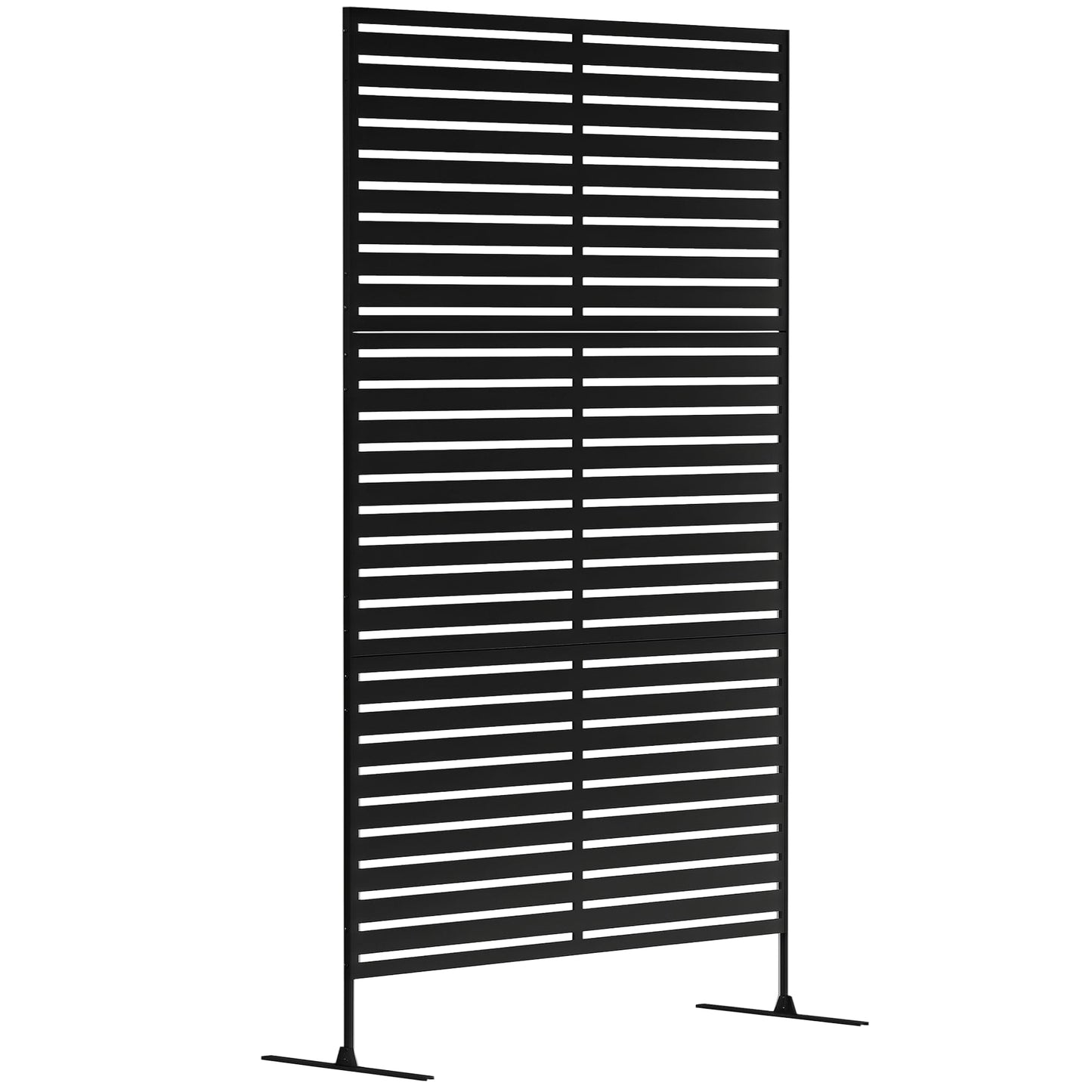 Outsunny Metal Outdoor Privacy Screen, 78" H x 48" W Decorative Privacy Fence Screen, Freestanding Outdoor Divider with Stand, Climbing Plant Trellis for Garden Walkway, Balcony, Patio, Striped Black