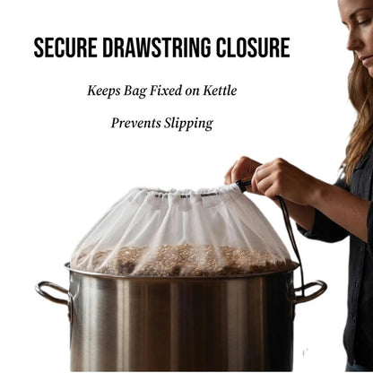 5 Pack Brew Bags, 250 Micron Brew in a Bag (BIAB) Grain Straining Bags with Drawstring, Heavy Duty Nylon Mesh Brewing Filter Bags for Beer, Wine, Cider & Cold Brew Coffee (26" x 22")