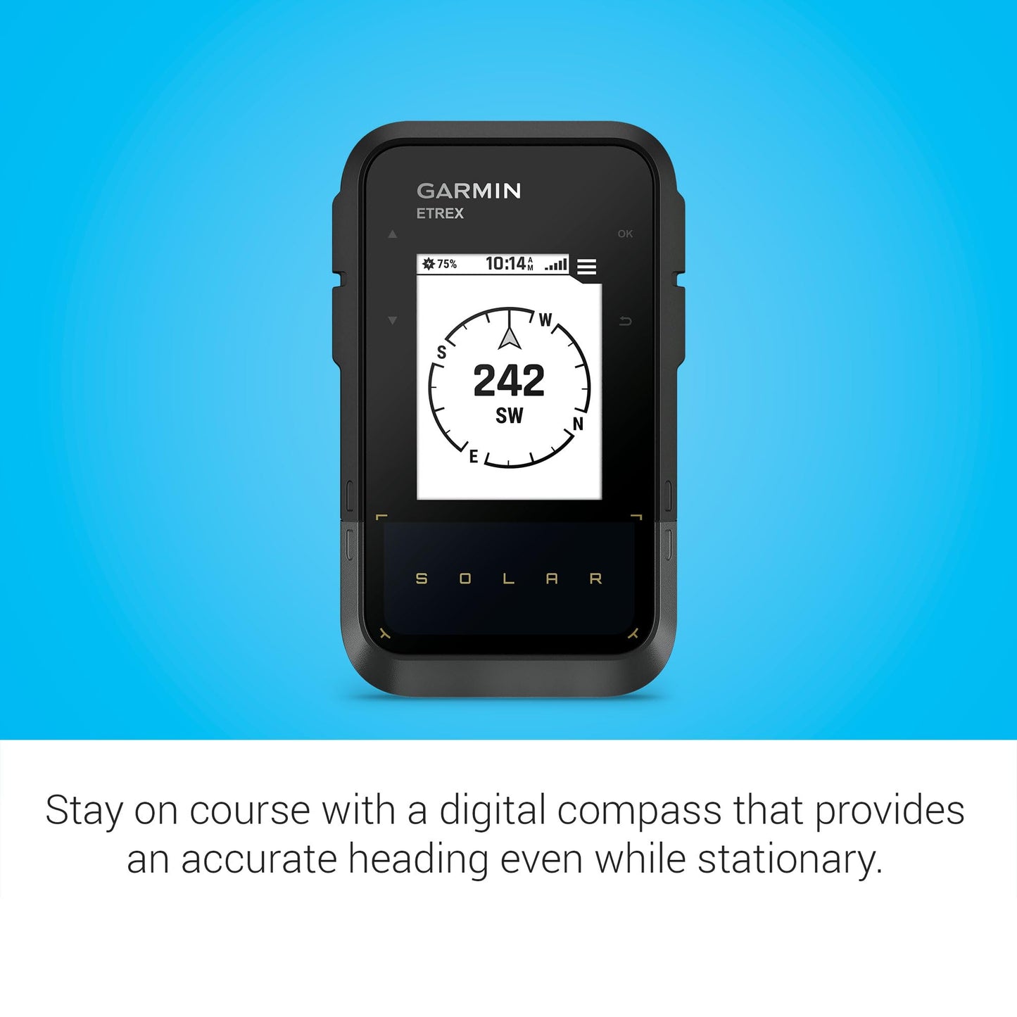 Garmin eTrex® Solar, GPS Handheld Navigator, Unlimited Battery Life, Water Resistant