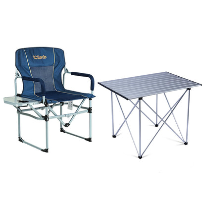 iClimb 1 Light Folding Table and 1 Heavy Duty Compact Folding Chair Bundle for Adults Outdoor Camping Beach Concert