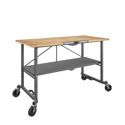COSCO SmartFold Butcher Block Portable Workbench/Folding Utility Table (Gray Steel Frame)
