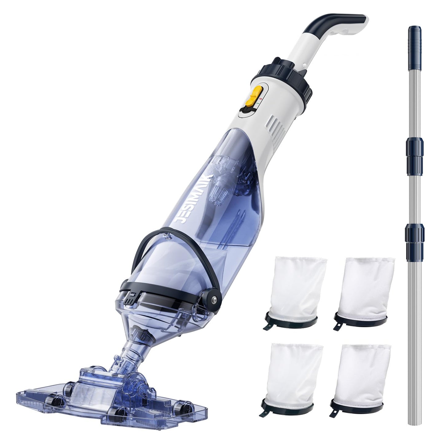 Pool Vacuum for Above Ground Pool, JESIMAIK 18.5 GPM Suction Rechargeable Pool Cleaner with Telescopic Pole, 60Min Runtime, Fast Charging Pool Vacuum for Above Ground or Inground Pools, Spas, Hot Tubs