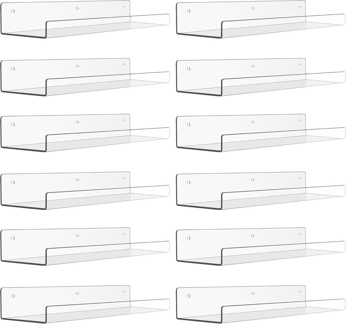 Upsimples 12 Pack Acrylic Shelves - Clear Wall Organizer for Figures, Toys, Perfume & Kids Books